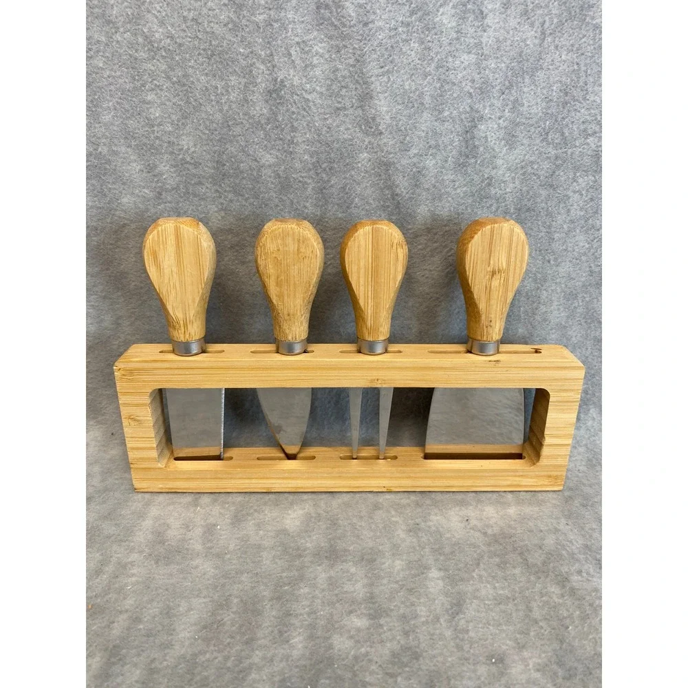 Bamboo Handle Charcuterie Cheese Board Knife Set with Holder‎ 4 Knives